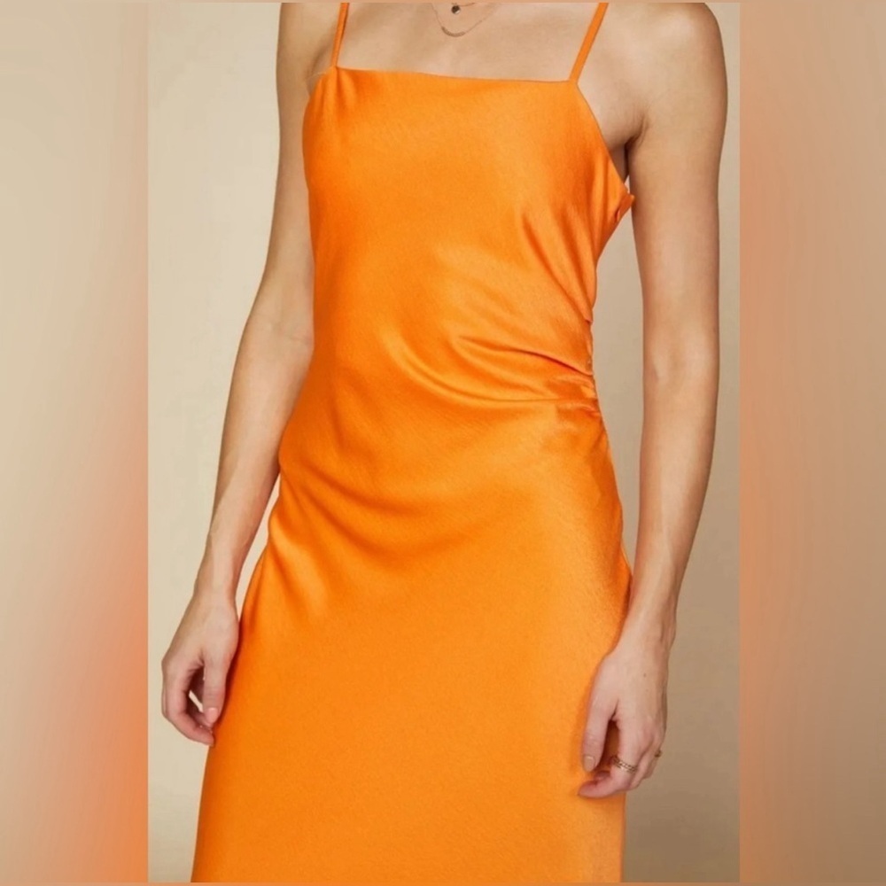 Skies Are Blue Curvy Orange Cami Split Satin Midi Dress 90’s Wedding Formal 3X - Picture 4 of 11